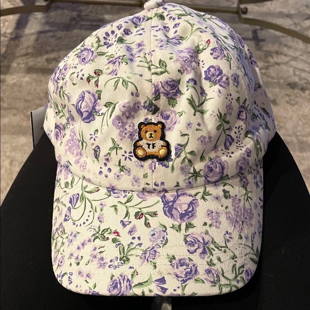 Teddy Fresh Lavender Floral Baseball Cap with embroidered Bear Logo. 100% cotton
